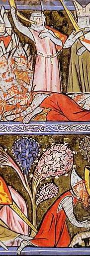 Roland blowing his horn in Roncesvalles (medieval miniature)